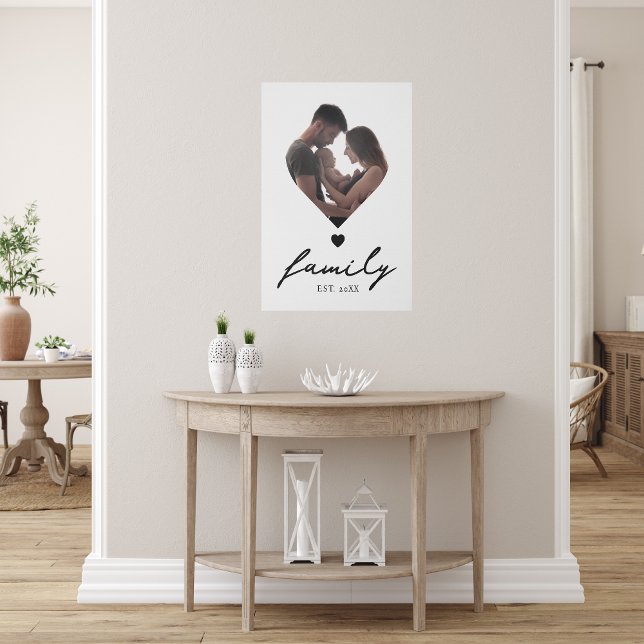Photo Family Modern Script Simple Heart Faux Canvas Print (Creator Uploaded)