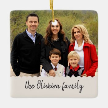 Photo Family Name Double Sided Christmas Picture C Ceramic Ornament by rua_25 at Zazzle