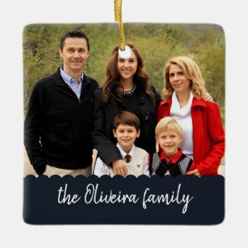 Photo Family Name Double Sided Christmas Picture C Ceramic Ornament by rua_25 at Zazzle