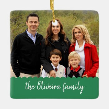 Photo Family Name Double Sided Christmas Picture Ceramic Ornament by rua_25 at Zazzle