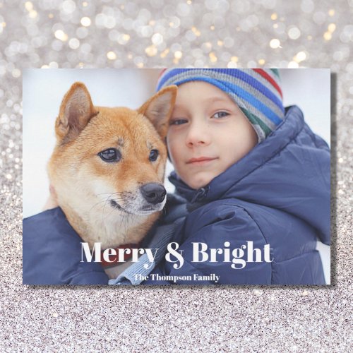 Photo Family Name Merry and Bright  Holiday Card