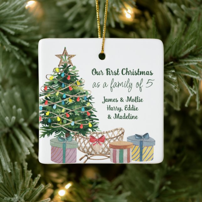 Photo Family of Any Number Christmas Tree and Crib Ceramic Ornament (Tree)