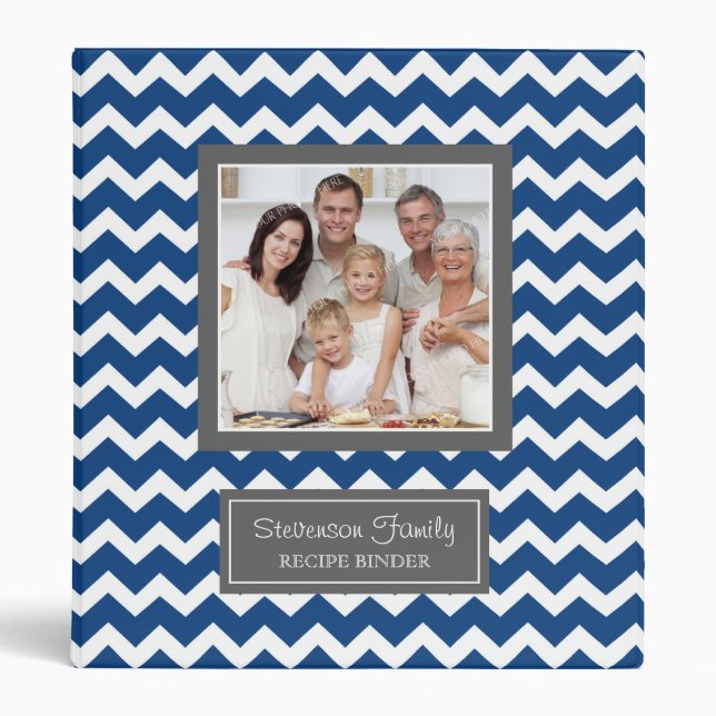Photo Family  Recipe Binder Chevron Blue (Front)