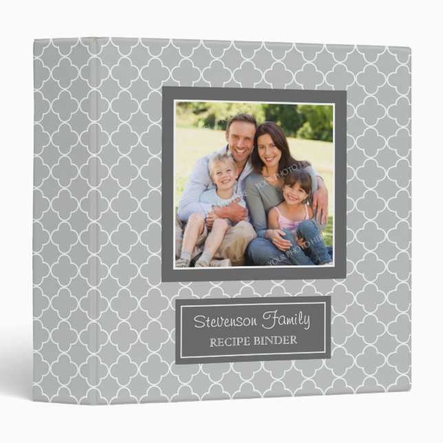Photo Family  Recipe Binder Quatrefoil Gey (Front/Spine)