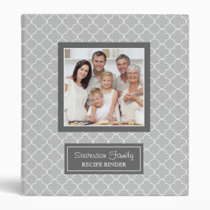 Photo Family Recipe Binder Quatrefoil Grey