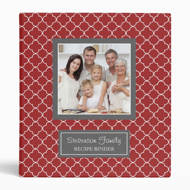 Photo Family  Recipe Binder Quatrefoil Red (Front)
