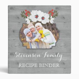 Photo Family Recipe Binder Rustic Wood Floral