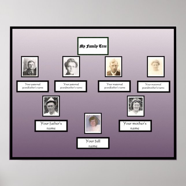 Photo Family Tree Black Border on Purple Gradient Poster (Front)