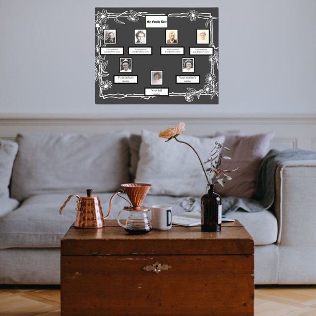 Photo Family Tree Daisy Art Border on Dark Gray Poster (Creator Uploaded)