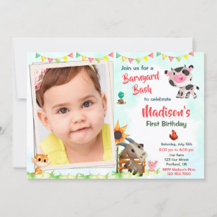 Photo Farm birthday invitation Farm animals invite