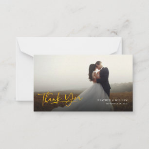 Photo Faux Gold Hand-Lettered Wedding Thank You No Note Card