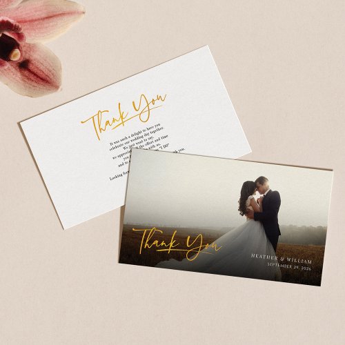 Photo Faux Gold Hand_Lettered Wedding Thank You Note Card