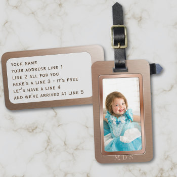 Photo Faux Rose Gold Monogrammed Luggage Tag by mothersdaisy at Zazzle