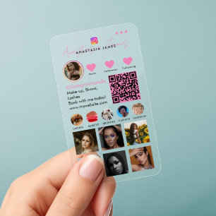 Photo Feed Influencer Grid Social Media Pink Clear Business Cards