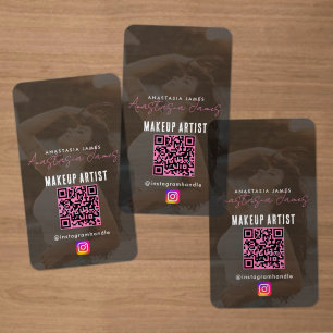 Photo Feed Influencer QR Code Social Media Pink Clear Business Cards
