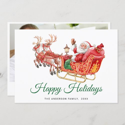 PHOTO Festive Santa Sleigh Christmas Greeting Holiday Card