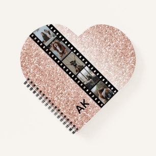 Photo Film Strip Faux Pink Glitter Custom Heart Notebook