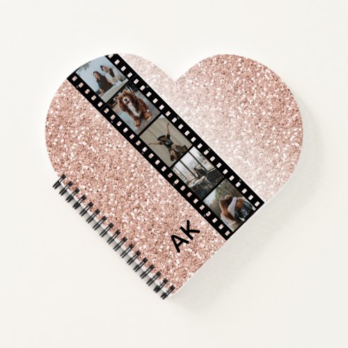Photo Film Strip Faux Pink Glitter Custom Heart Notebook