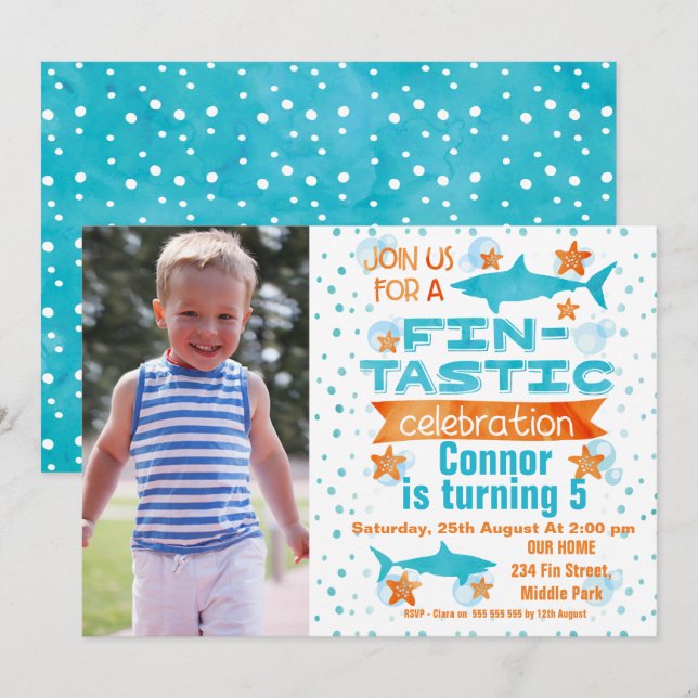 Photo Fin-tastic Shark Birthday Invitation (Front/Back)