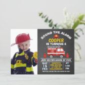 Photo Fire Engine And Hydrant Birthday Invitation (Standing Front)