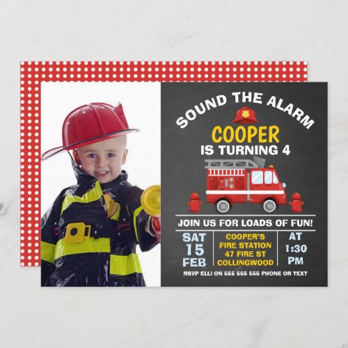 Photo Fire Engine And Hydrant Birthday Invitation