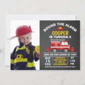 Photo Fire Engine And Hydrant Birthday Invitation (Front)