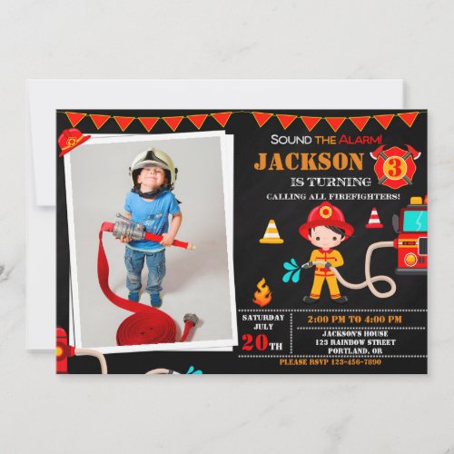 Photo Firefighter birthday invitation Firetruck