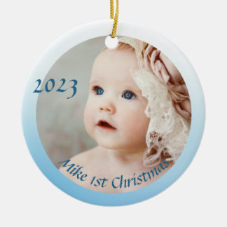 Photo First baby boy Christmas Ceramic Ornament
