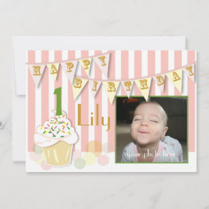 Photo First Birthday Invitation - Girl