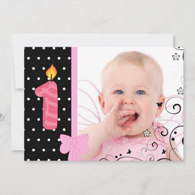 Photo First Birthday Party Invitation Pink (Front)