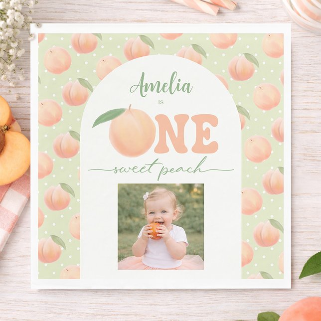 Photo First Birthday Party One Sweet Peach Party Napkins (Photo First Birthday Party One Sweet Peach Party Napkins)