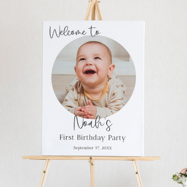 Photo First Birthday Welcome Sign, Minimal 1st Bir Foam Board (Creator Uploaded)