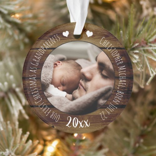 Photo First Christmas as Grandparents Vintage Wood Ornament