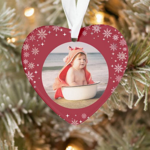 Photo First Christmas Baby Boy Cute Snow Red Heart Ornament