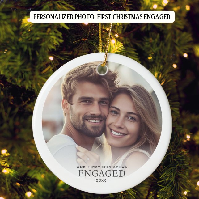 Photo  First Christmas Engaged Personalized Ceramic Ornament (Creator Uploaded)