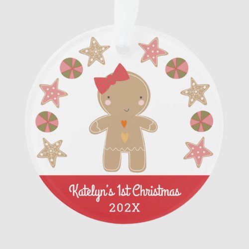 Photo First Christmas Gingerbread Girl Baby Red Ornament
