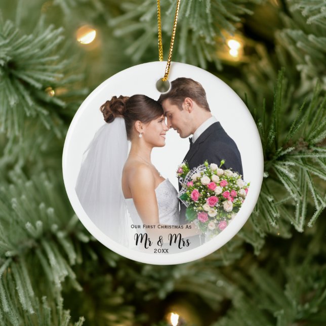 Photo  First Christmas Mr and Mrs Personalized Ceramic Ornament (Tree)