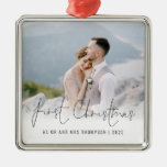 Photo First Christmas Mr Mrs Name Year Metal Ornament