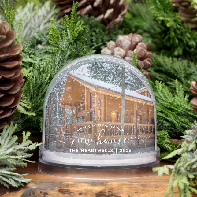 Photo First Christmas New Home White Script 2025 Snow Globe (Winter)
