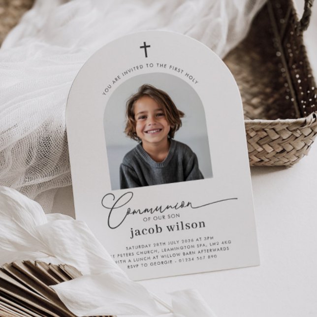 Photo First Communion Boy Arch Invitation (Zazzle Photo First Communion Boy Arch Invitation)