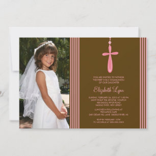 Photo First Communion Invitation Pink Cross