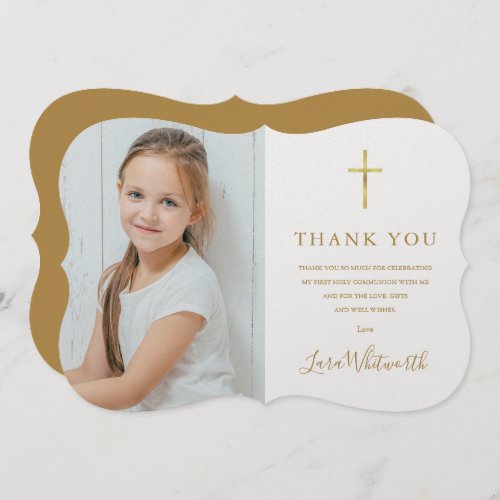 Photo First Holy Communion Golden Signature Thank You Card