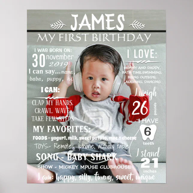 Photo First Second third Birthday board Poster | Zazzle