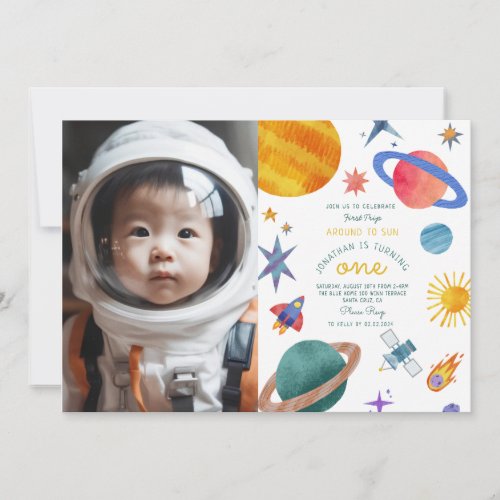 Photo First trip aroundsun astronaut 1st Birthday Invitation