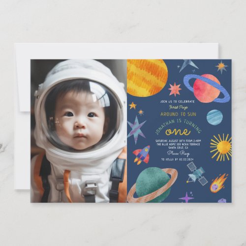 Photo First trip aroundsun astronaut 1st Birthday Invitation