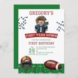 Photo First Year Down Football Boys 1st Birthday Invitation