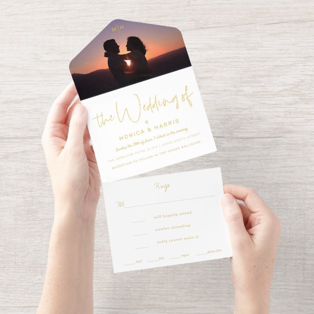 Photo Flap Wedding Foil All In One Invitation (Tearaway)