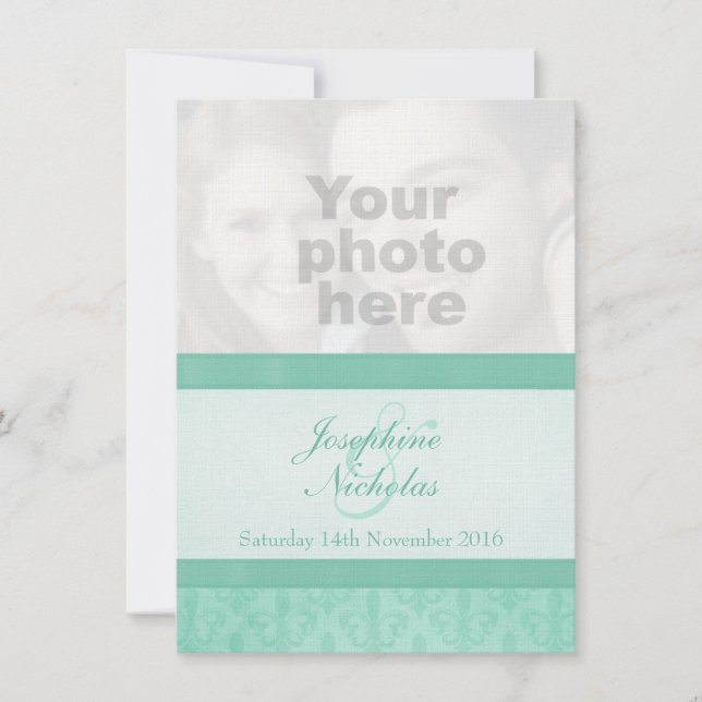 Photo Fleur De Lis style mint wedding invitation (Front)