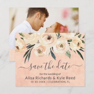 Photo Floral Beige Blush Roses Gold Announcement