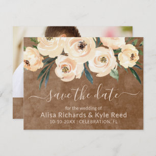 Photo Floral Beige Gold Brown Save the Date Announcement